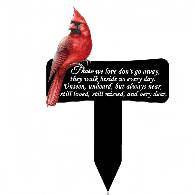 HPMAISON 11.8 inch Cardinals Memorial Grave Markers Metal Cemetery Decorations Loss of Dad Mom Spouse Lover Relatives Family Members Garden Stakes Gravesite Plaque Waterproof Outdoors Lawn Yard Signs - Image 1